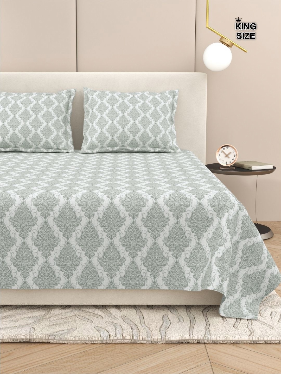 

DREAM WEAVERZ Ethnic Motifs King Size Bedsheet With 2 Pillow Cover, Grey