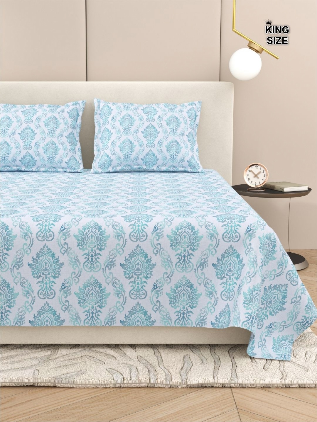 

DREAM WEAVERZ Ethnic Motifs King Size Bedsheet With 2 Pillow Cover, Turquoise blue