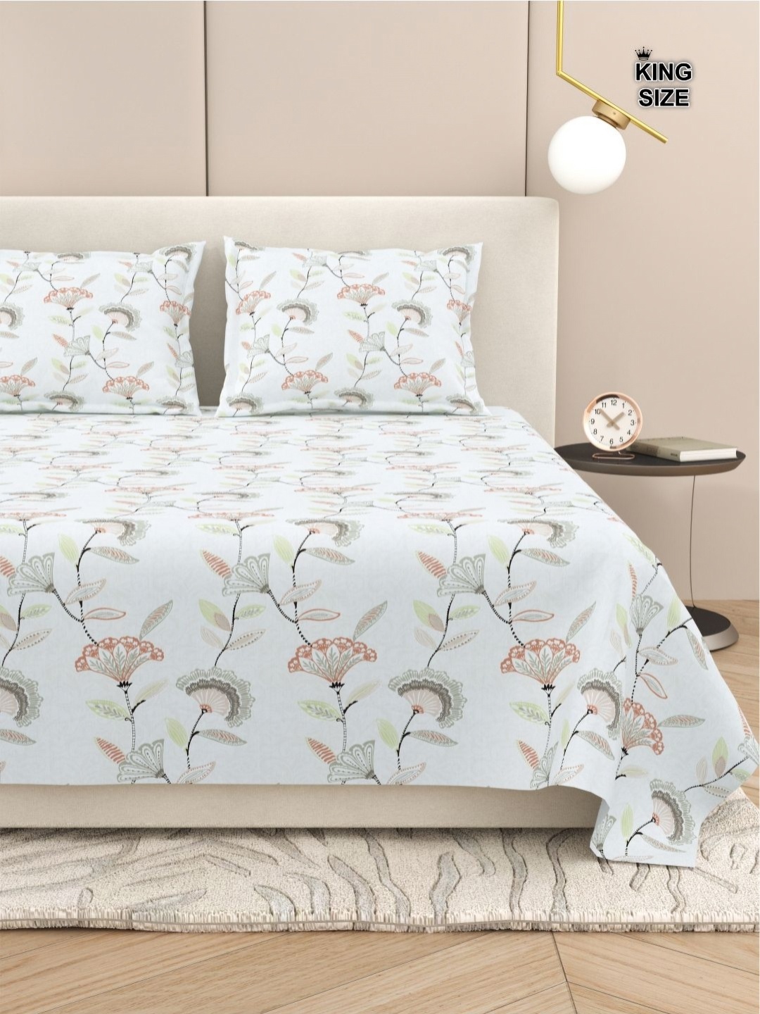 DREAM WEAVERZ Floral King Size Bedsheet With 2 Pillow Cover, White