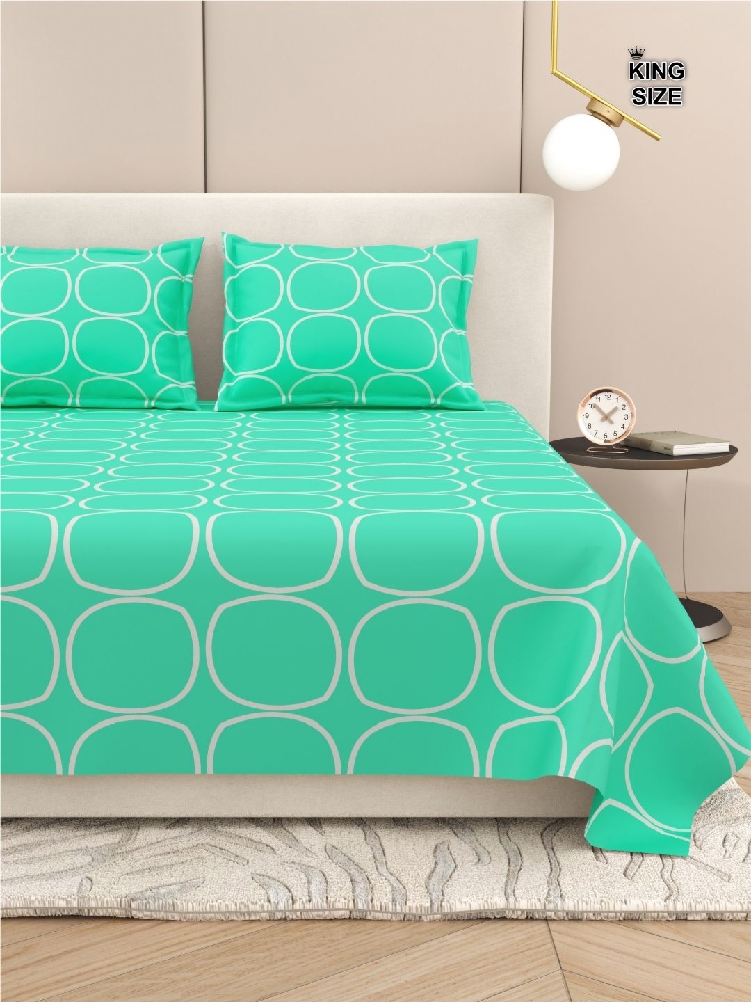 

DREAM WEAVERZ Solid King Size Bedsheet With 2 Pillow Cover, Turquoise blue