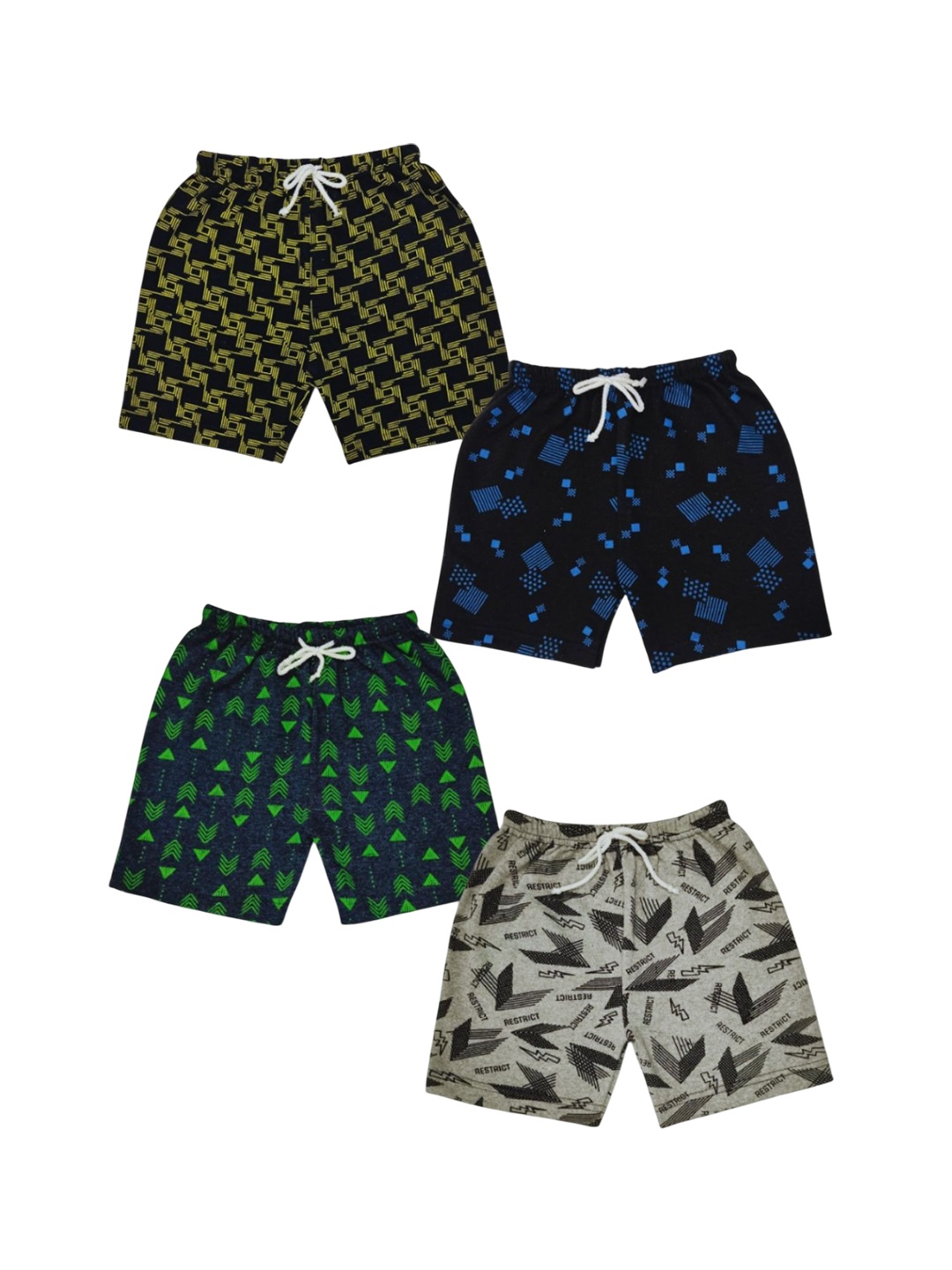

Seyor Kids Pack of 4 Printed Mid-Rise Regular Fit Pure Cotton Shorts, Blue