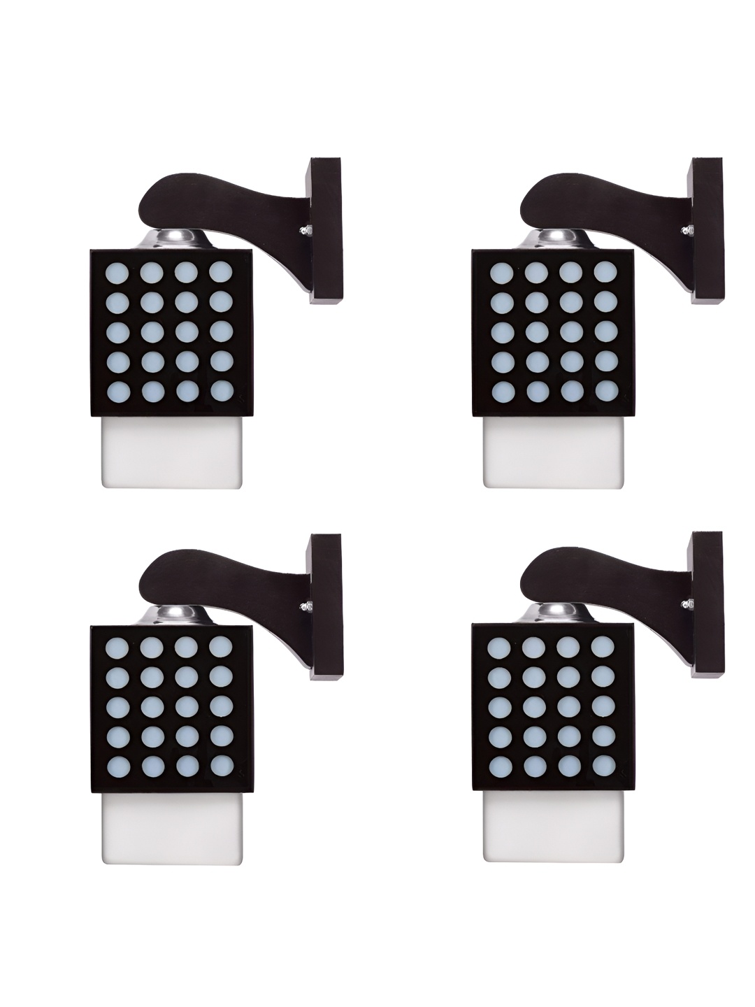 

Gojeeva Black & White 4 Pieces Textured Wooden Square Shaped Wall Lamps