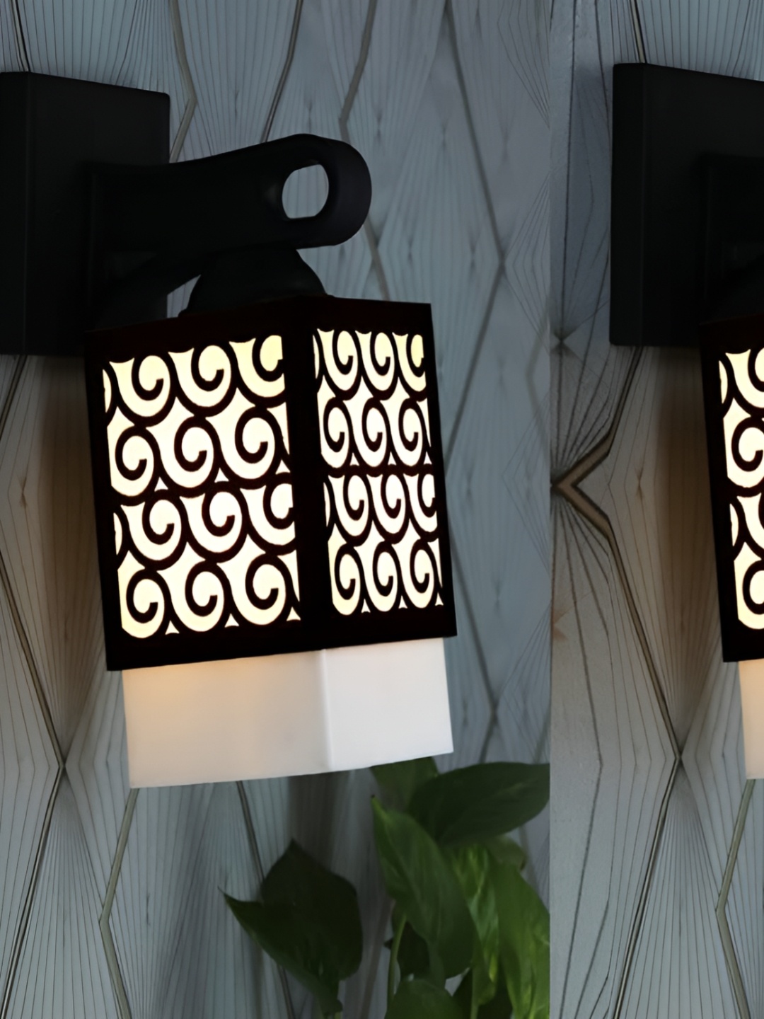 

Gojeeva Black & White 2 Pieces Textured Wooden Square Shaped Wall Lamps