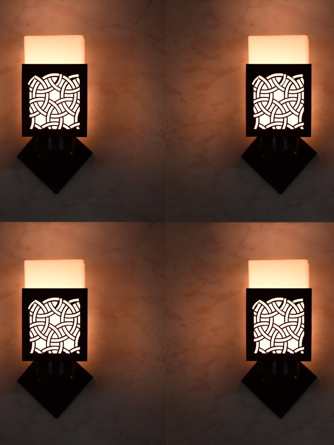 

Gojeeva Black & White 4 Pieces Textured Wooden Rectangle Shaped Wall Lamps