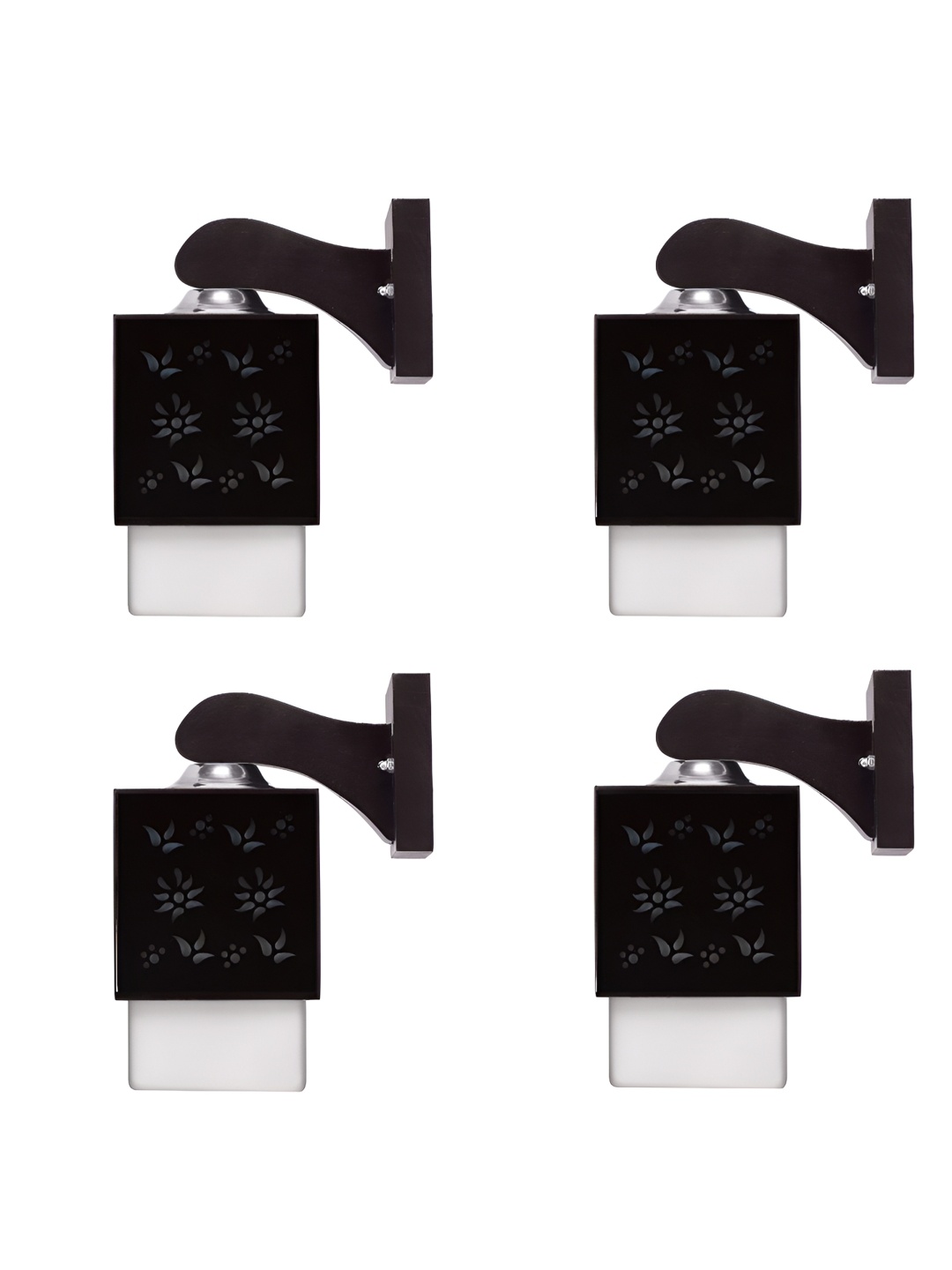 

Gojeeva Black & White 4 Pieces Textured Square Shaped Wooden Wall Lamp