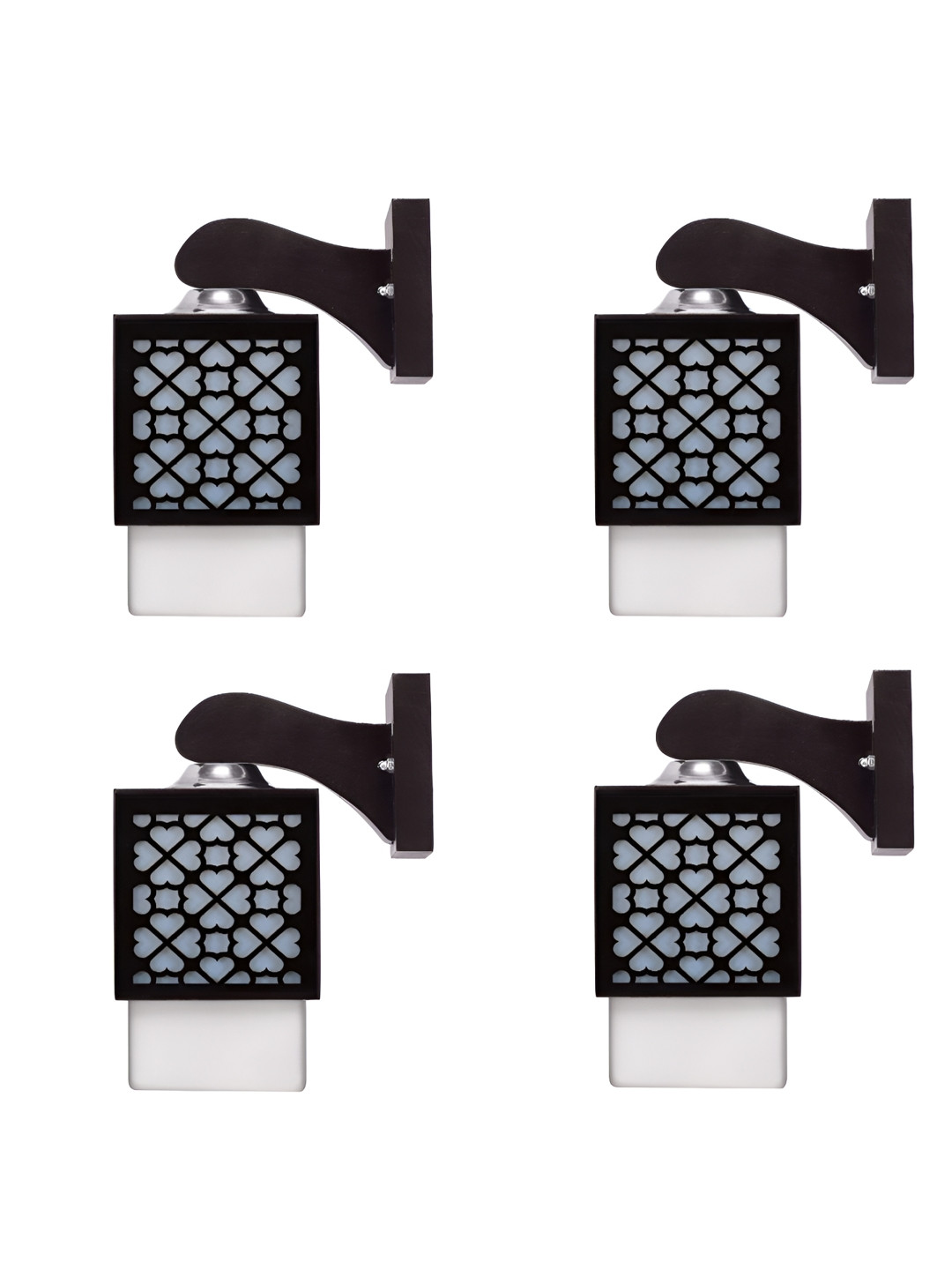 

Gojeeva Black & White 4 Pieces Textured Square Shaped Wooden Wall Lamp