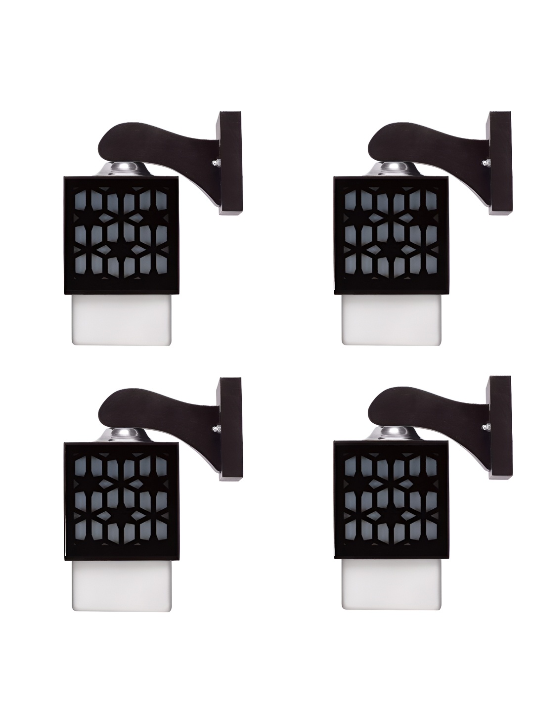 

Gojeeva Black and White 4 Pieces Textured Wooden Square Shaped Wall Lamps