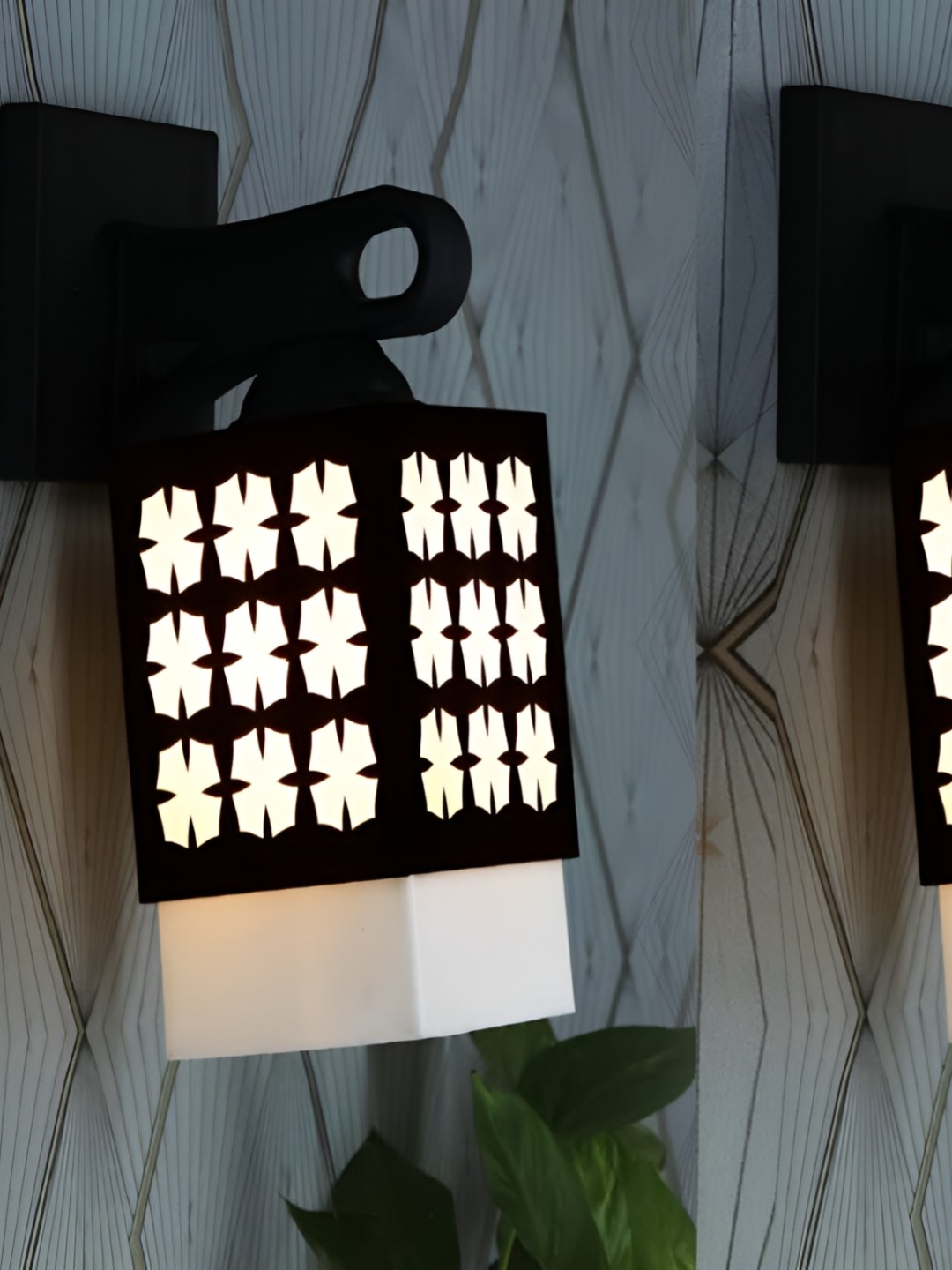 

Gojeeva Black and White 2 Pieces Textured Wooden Square Shaped Wall Lamps