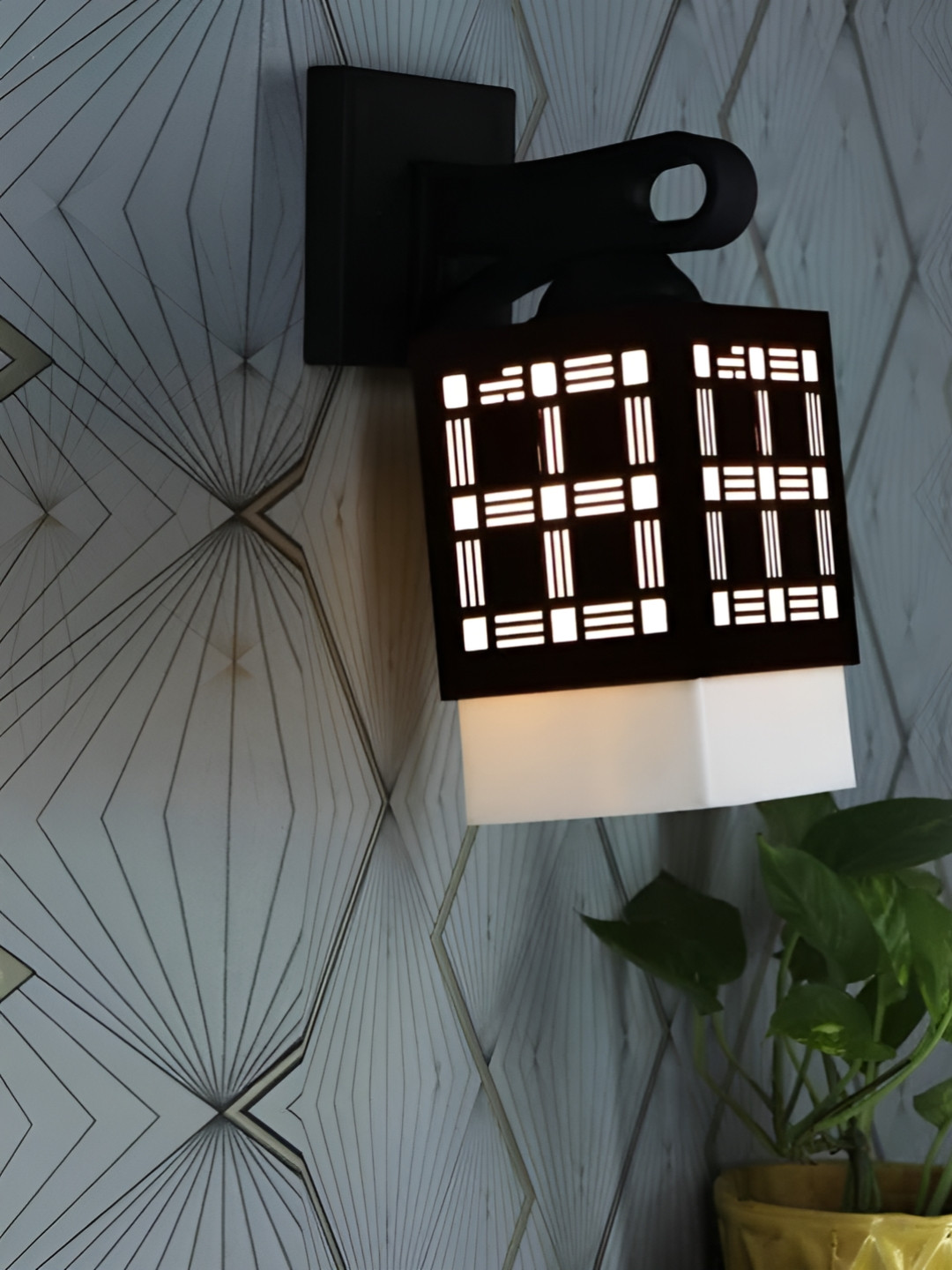 

Gojeeva Black & White Textured Wooden Square Shaped Wall Lamp