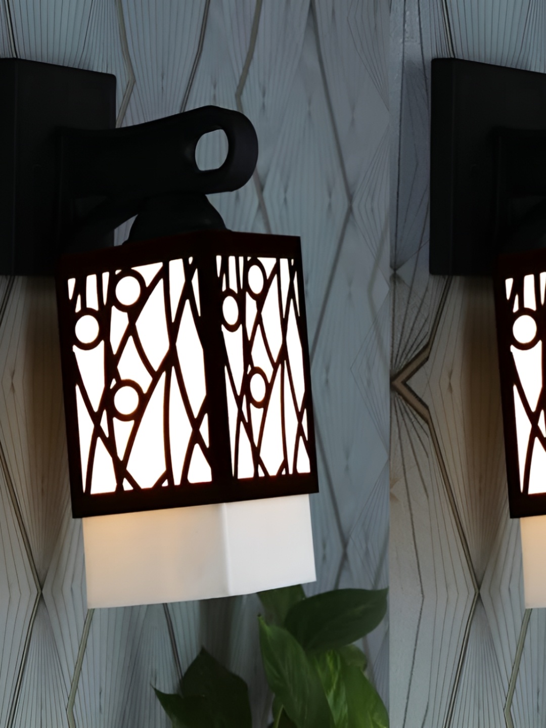 

Gojeeva Black & White 2 Pieces Textured Wooden Square Shaped Wall Lamps