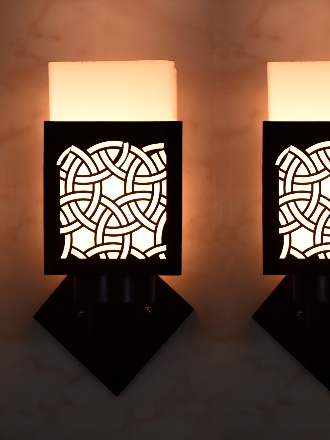 

Gojeeva Black & White 2 Pieces Textured Wooden Square Shaped Wall Lamps