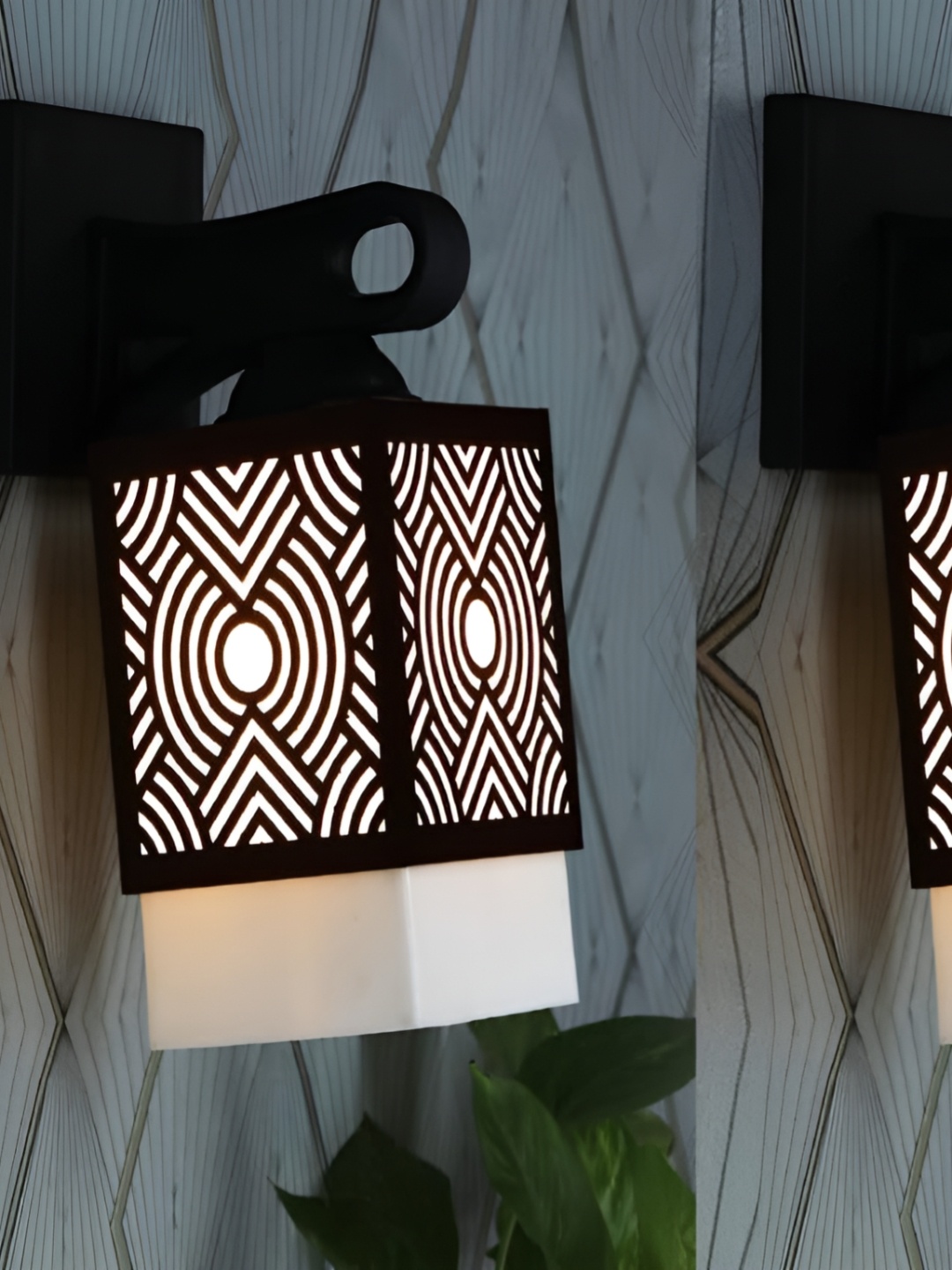 

Gojeeva Black & White 2 Pieces Textured Square Shaped Wooden Wall Lamps