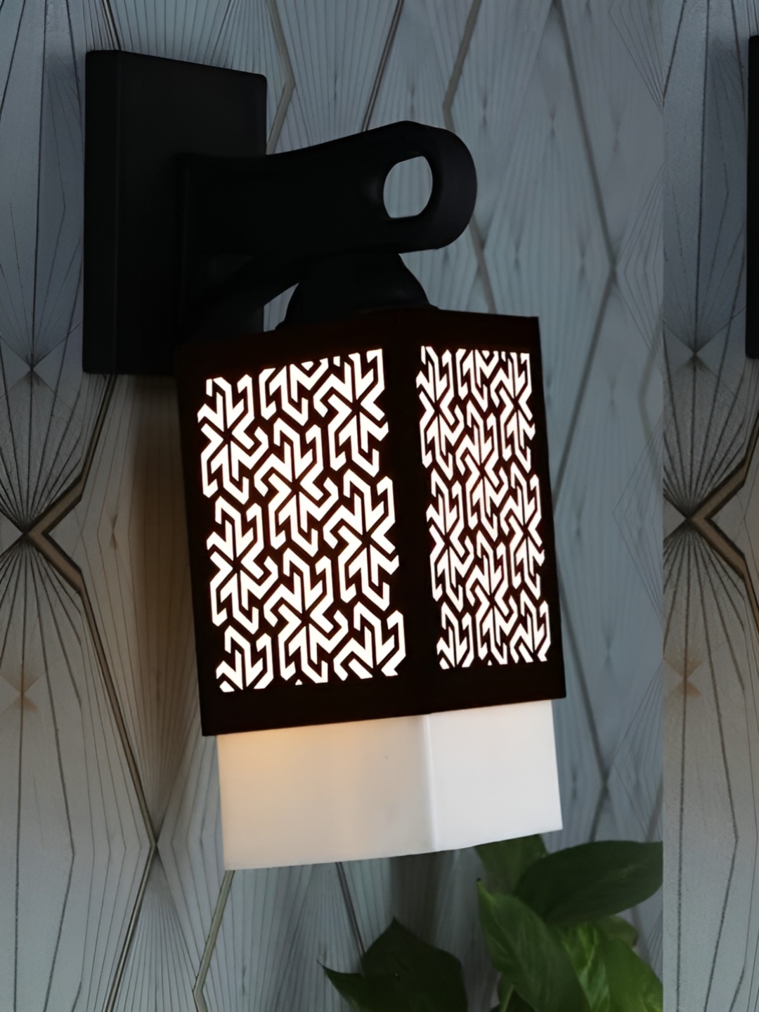 

Gojeeva Black & White 2 Pieces Textured Square Shaped Wooden Wall Lamps