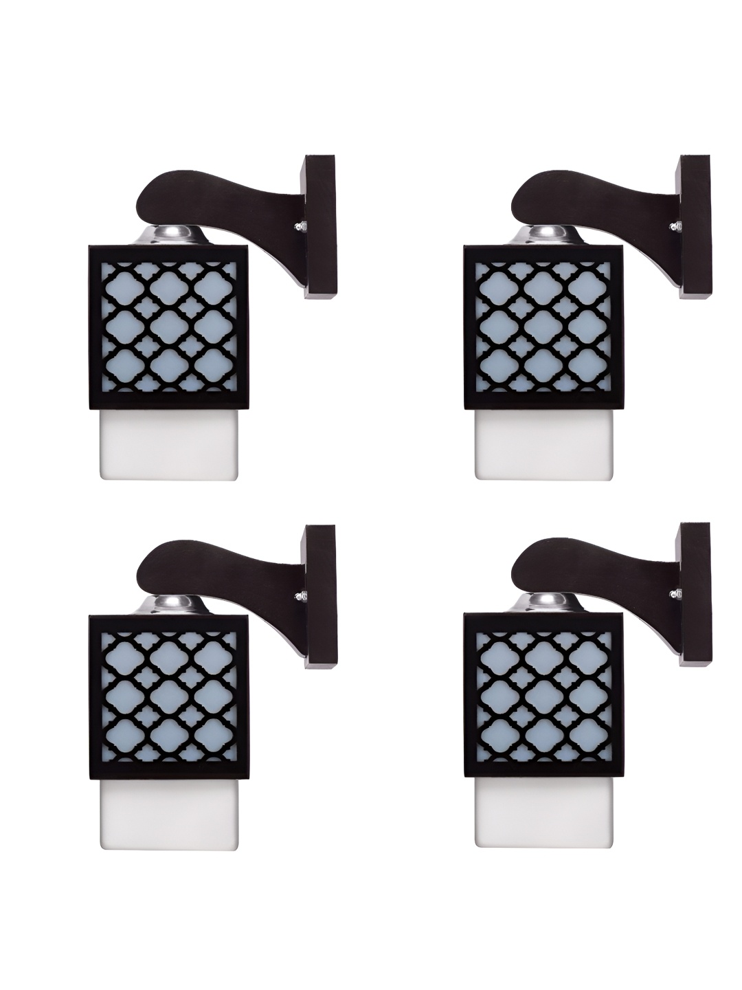 

Gojeeva Black & White 4 Pieces Textured Square Shaped Wooden Wall Lamps