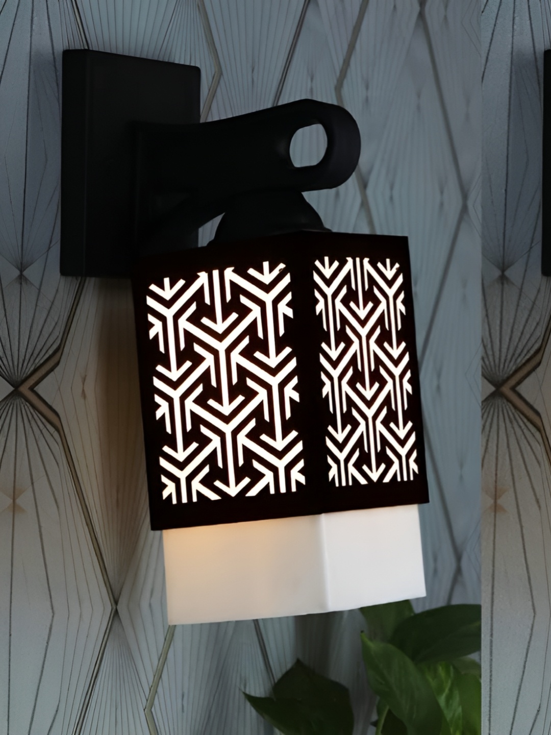 

Gojeeva Black & White 2 Pieces Textured Wooden Square Shaped Wall Lamps