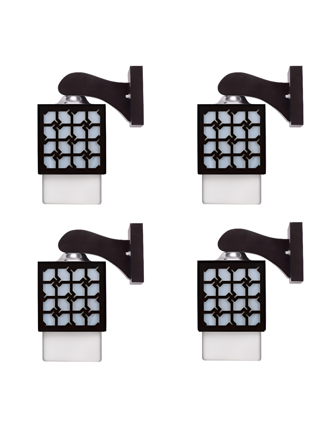 

Gojeeva Black & White 4 Pieces Textured Wooden Square Shaped Wall Lamps