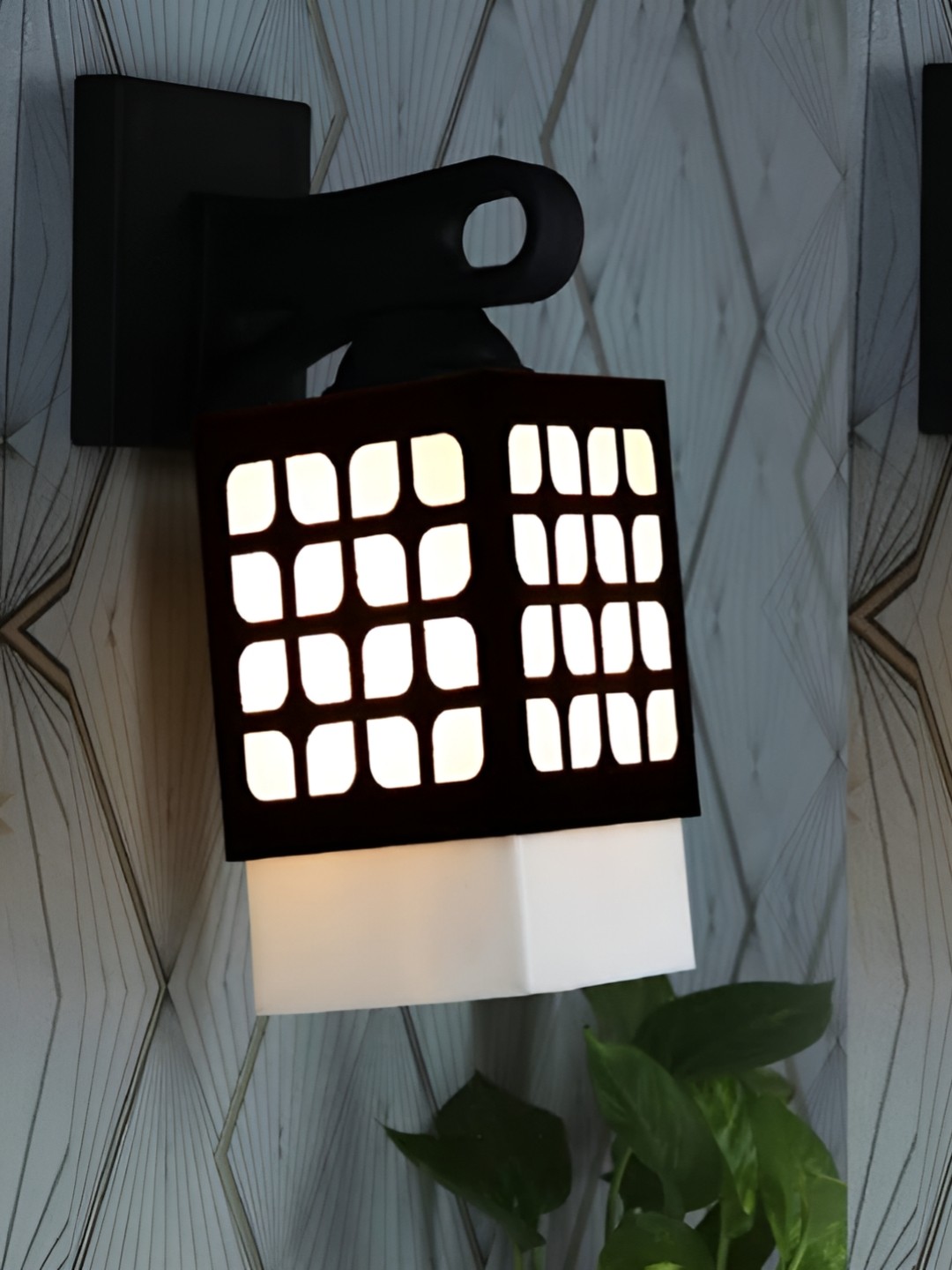 

Gojeeva Black and White 2 Pieces Textured Wooden Square Shaped Wall Lamps
