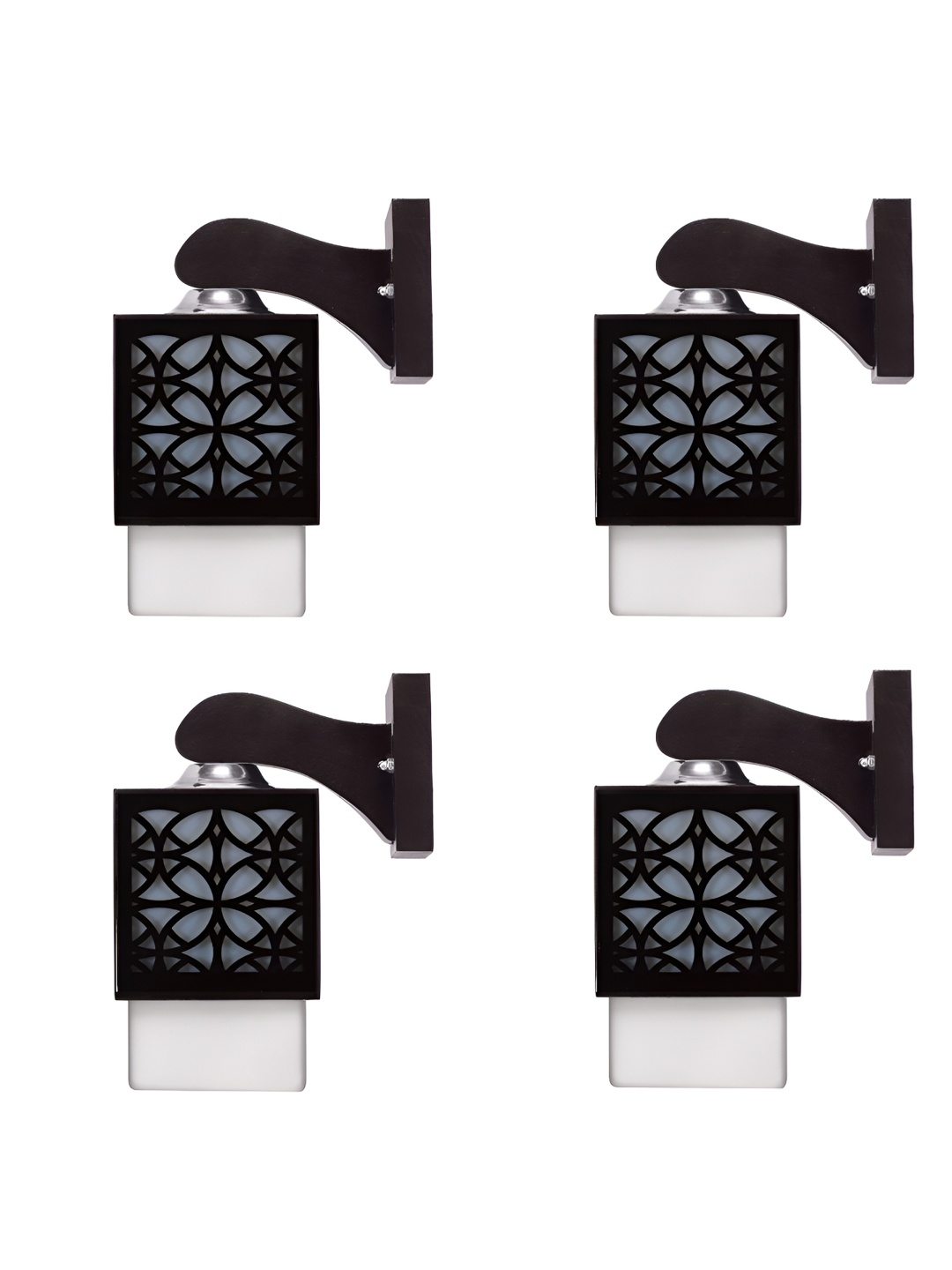 

Gojeeva Black & White 4 Pieces Textured Wooden Square Shaped Wall Lamps