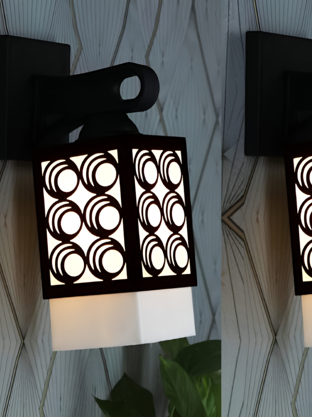 

Gojeeva Black and White 2 Pieces Textured Wooden Square Shaped Wall Lamps