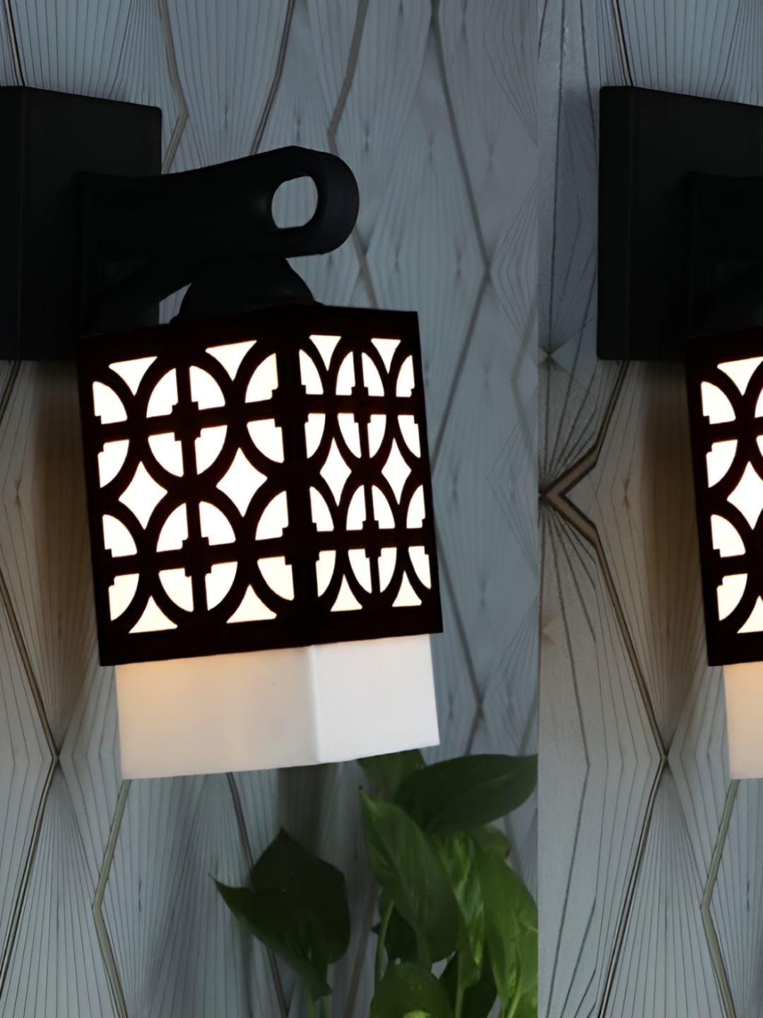 

Gojeeva Black & White 2 Pieces Textured Wooden Rectangle Shaped Wall Lamps