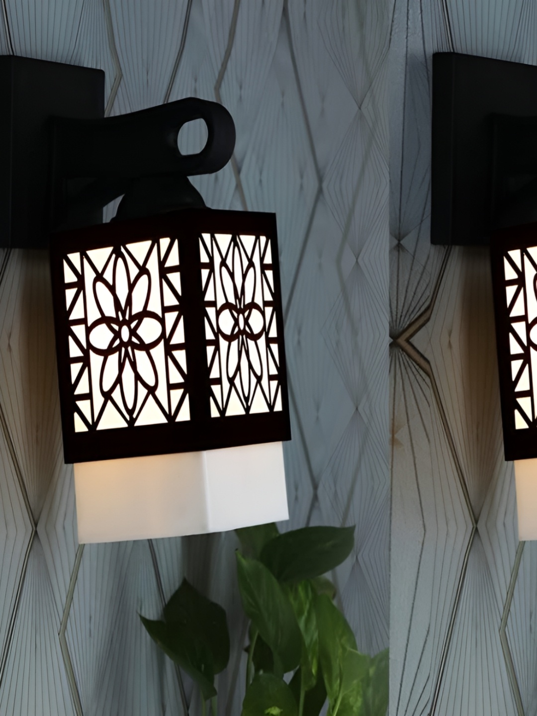 

Gojeeva Black & White 2 Pieces Textured Wooden Square Shaped Wall Lamps
