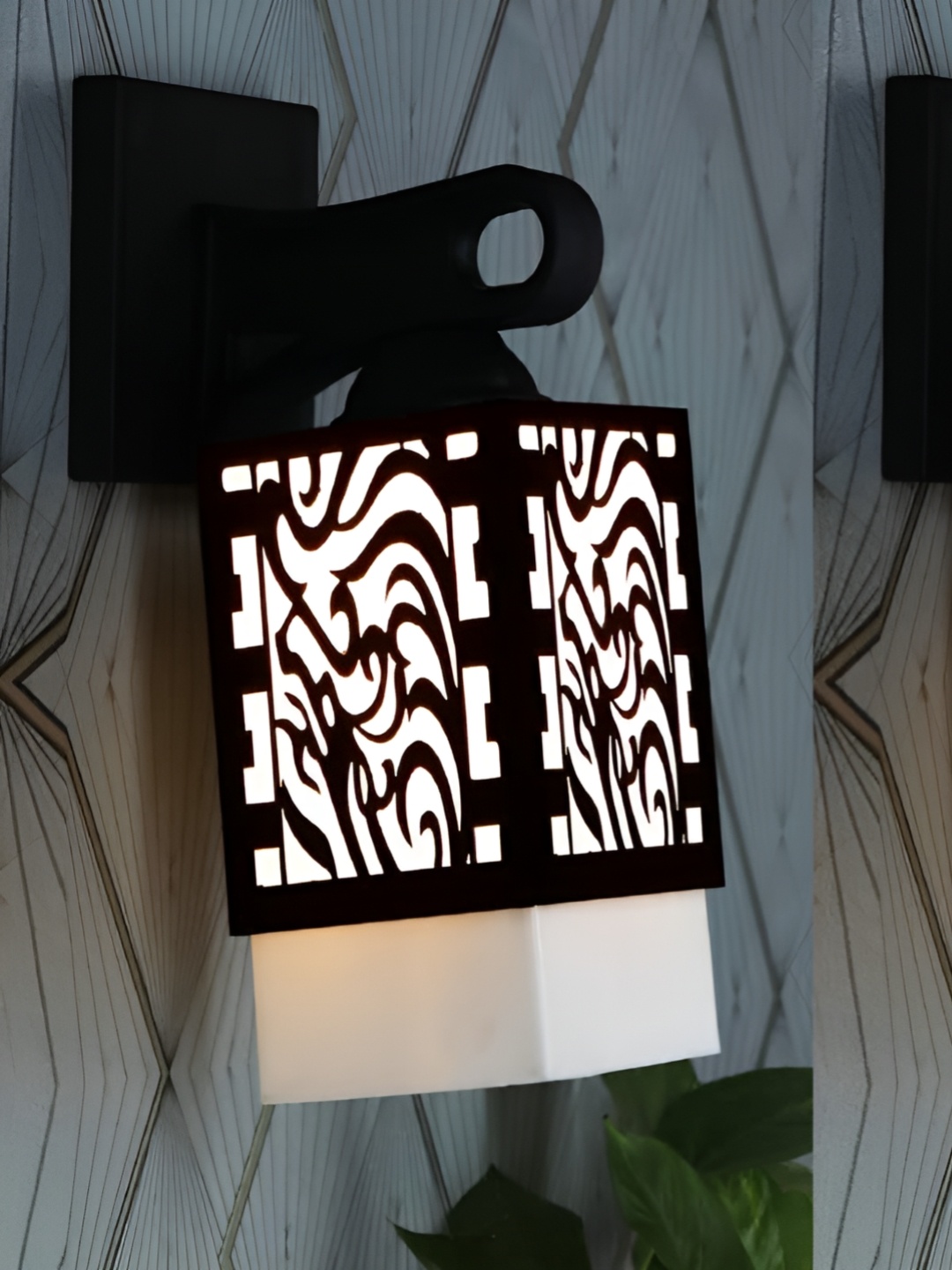 

Gojeeva Black & White 2 Pieces Textured Wooden Square Shaped Wall Lamps