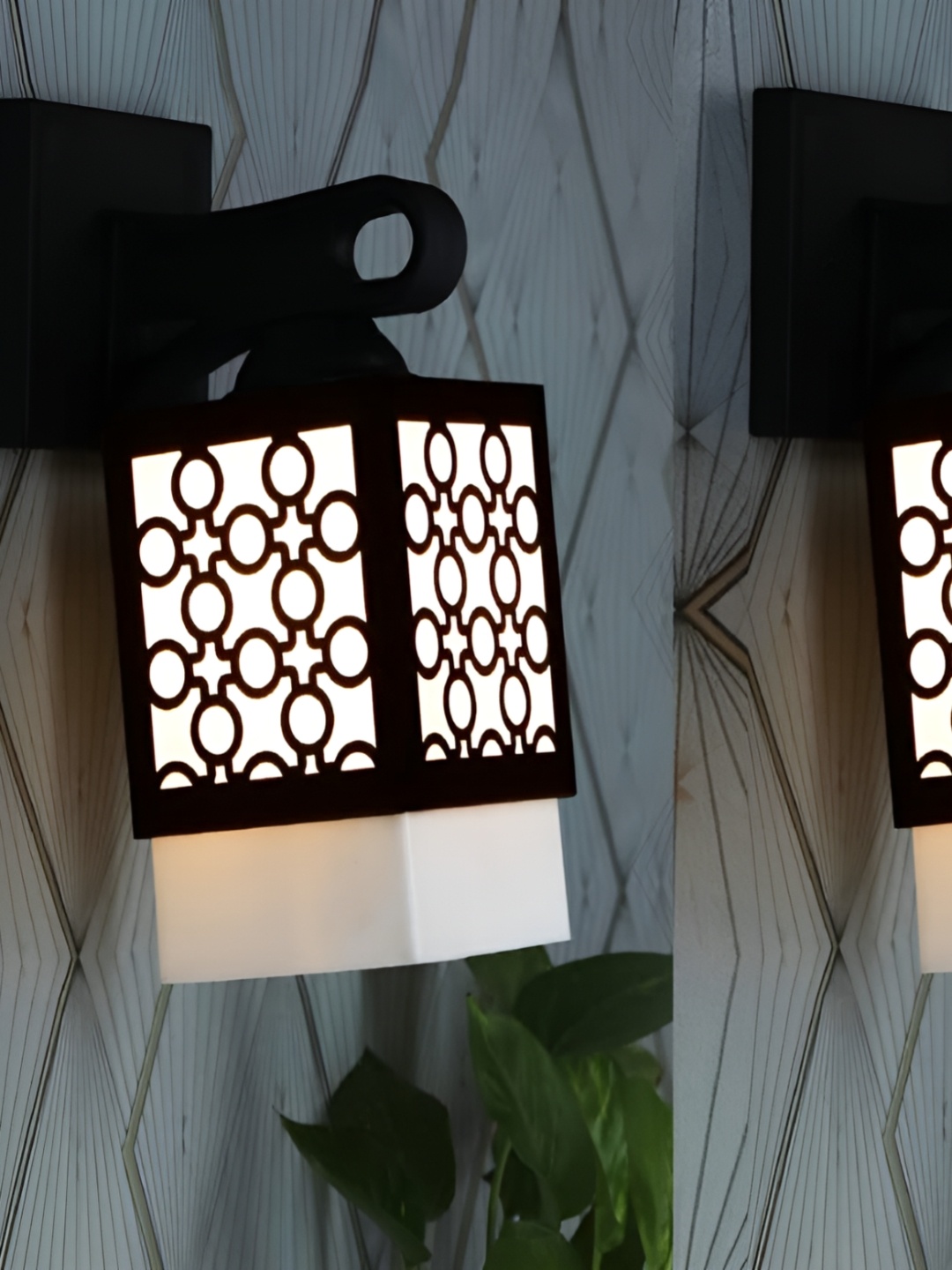 

Gojeeva Black & White 2 Pieces Textured Square Shaped Wooden Wall Lamps
