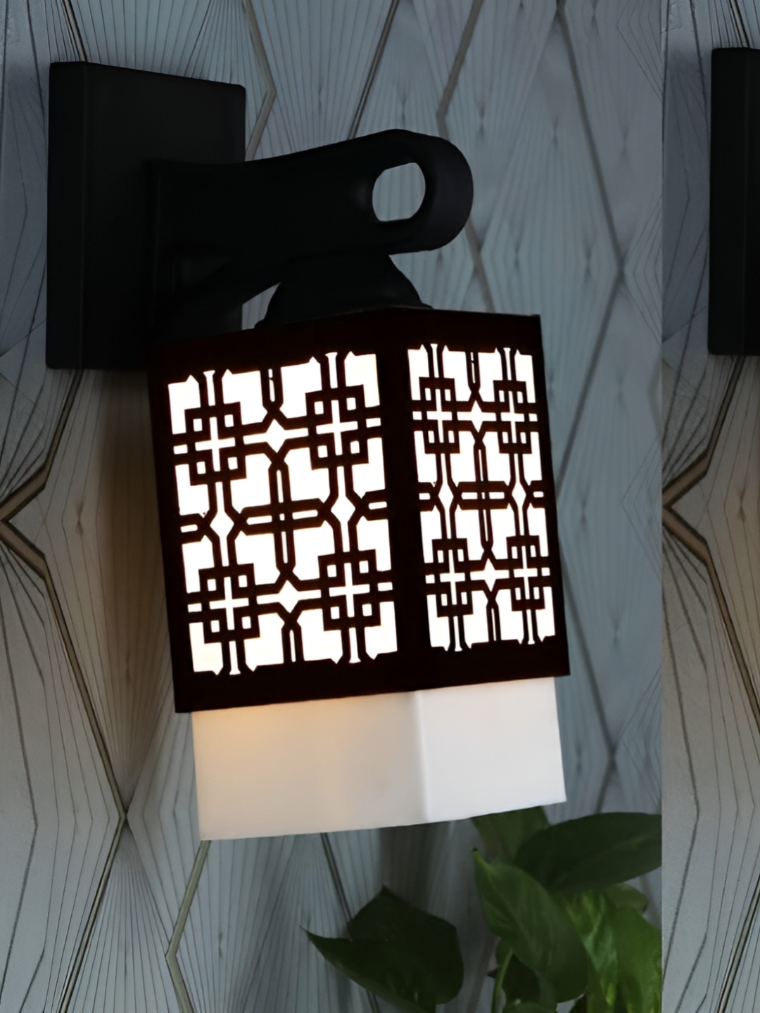

Gojeeva Black and White 2 Pieces Textured Wooden Square Shaped Wall Lamps