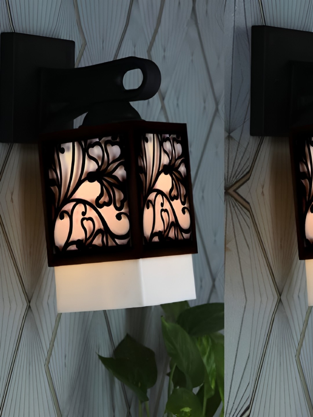 

Gojeeva Black & White 2 Pieces Textured Wooden Square Shaped Wall Lamps