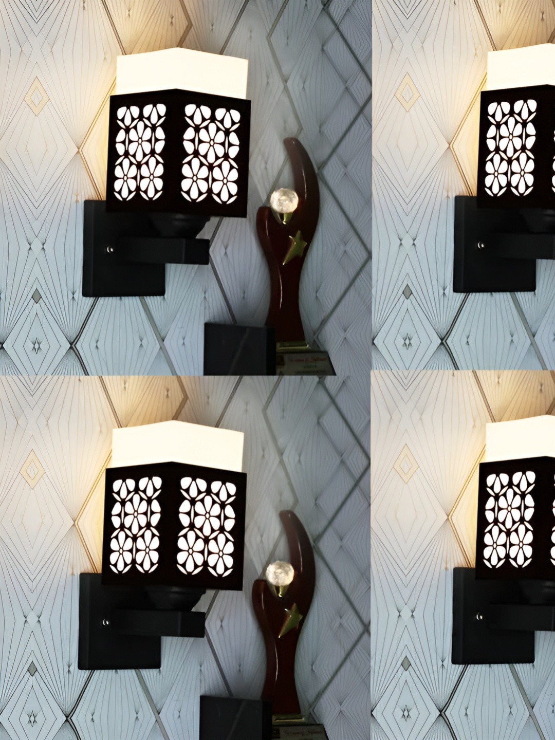 

Gojeeva Black & White 4 Pieces Textured Square Shaped Wooden Wall Lamp