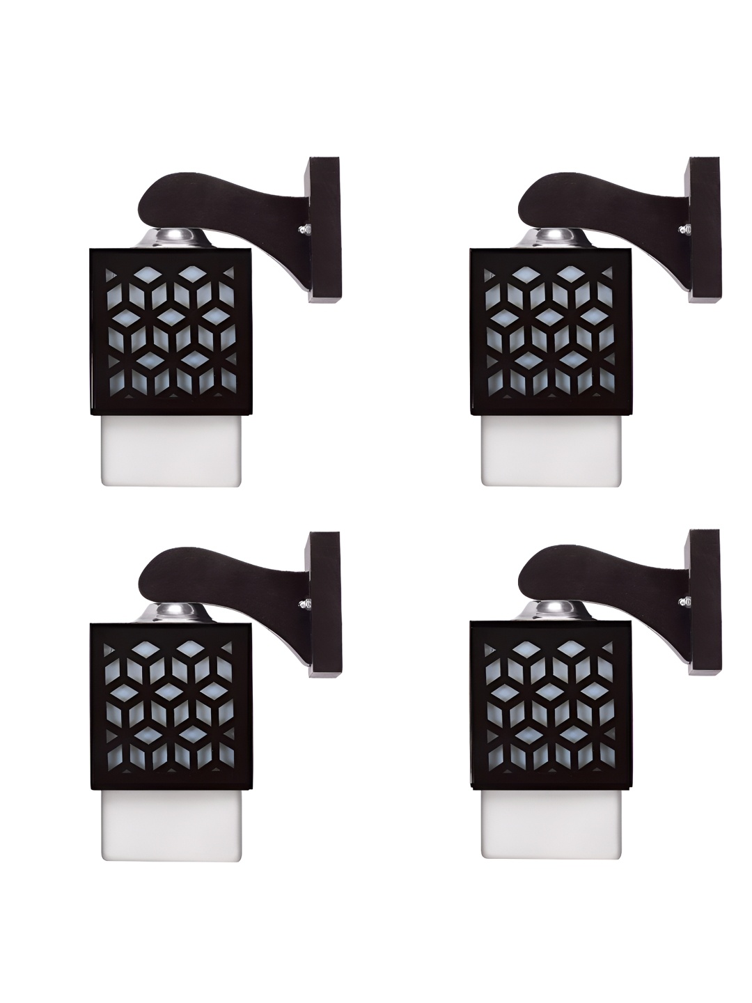 

Gojeeva Black & White 4 Pieces Textured Square Shaped Wooden Wall Lamp