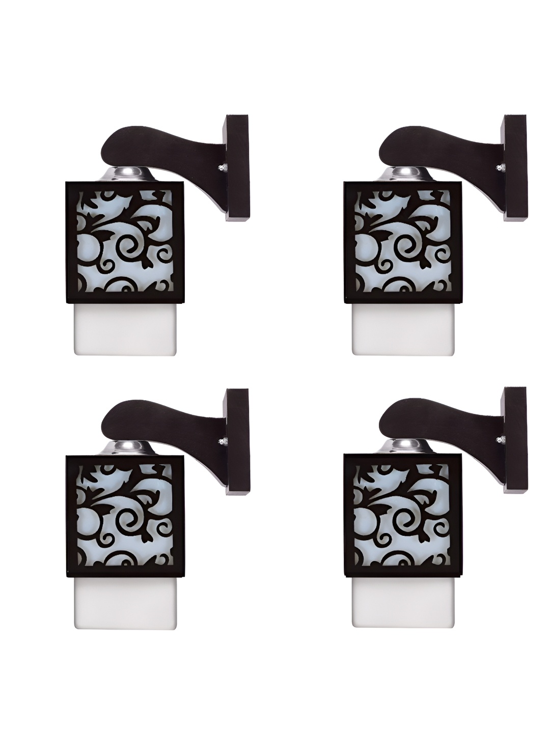 

Gojeeva Black & White 4 Pieces Textured Wooden Rectangle Shaped Wall Lamps