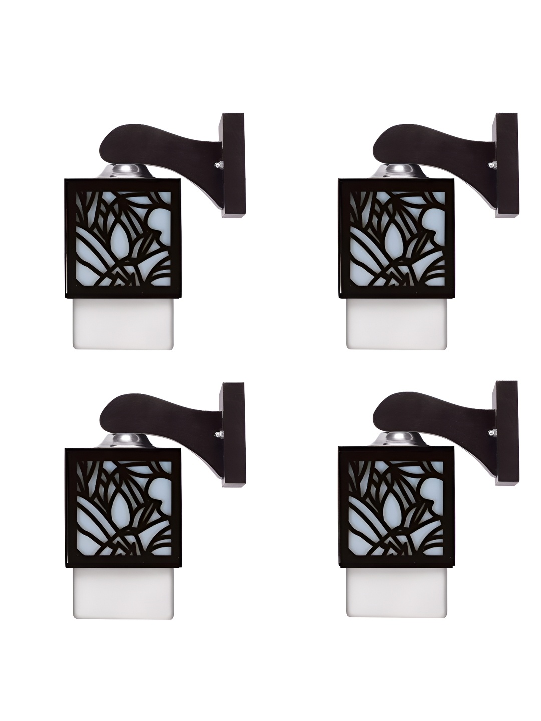 

Gojeeva Black & White 4 Pieces Textured Wooden Square Shaped Wall Lamps