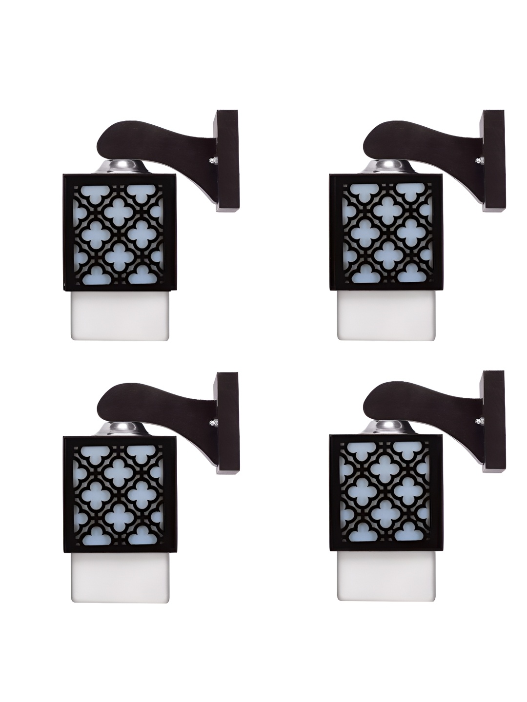 

Gojeeva Black & White 4 Pieces Textured Wooden Square Shaped Wall Lamps