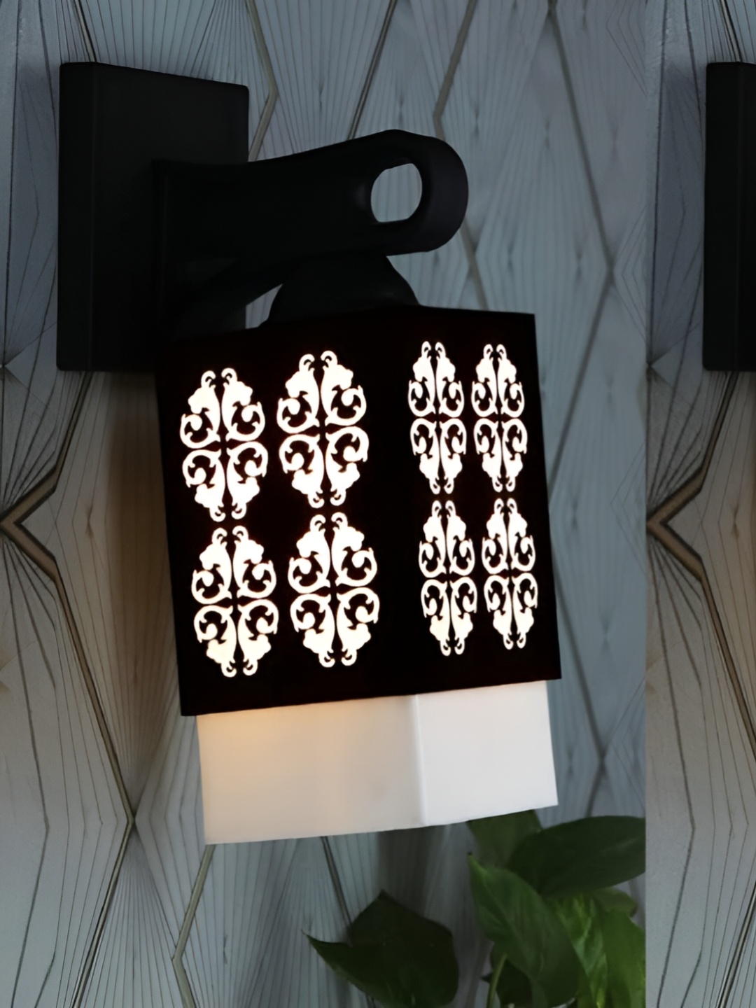 

Gojeeva Black & White 2 Pieces Textured Wooden Square Shaped Wall Lamps