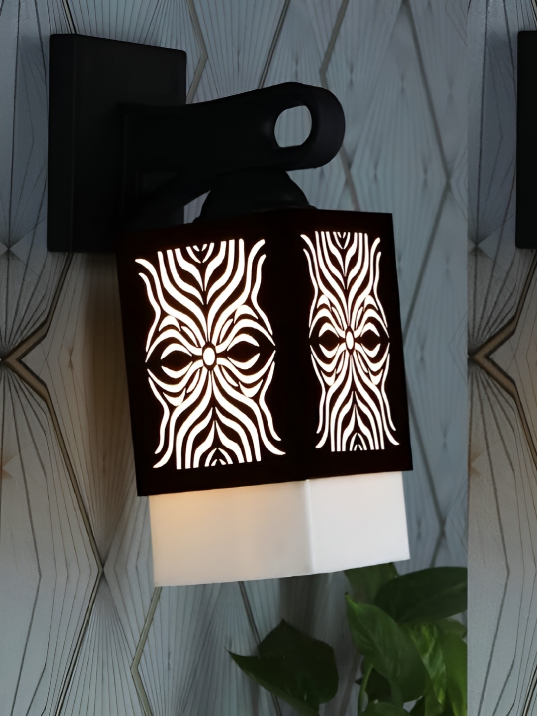 

Gojeeva Black & White 2 Pieces Textured Square Shaped Wooden Wall Lamps