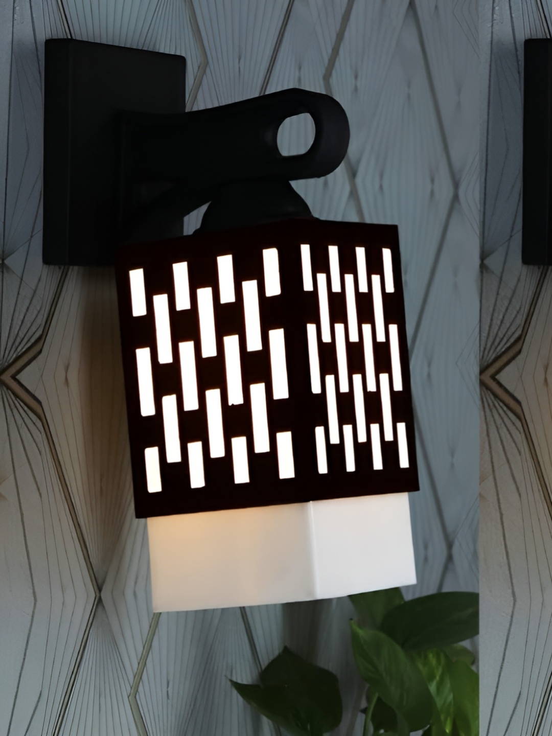 

Gojeeva Black & White 2 Pieces Textured Square Shaped Wooden Wall Lamps