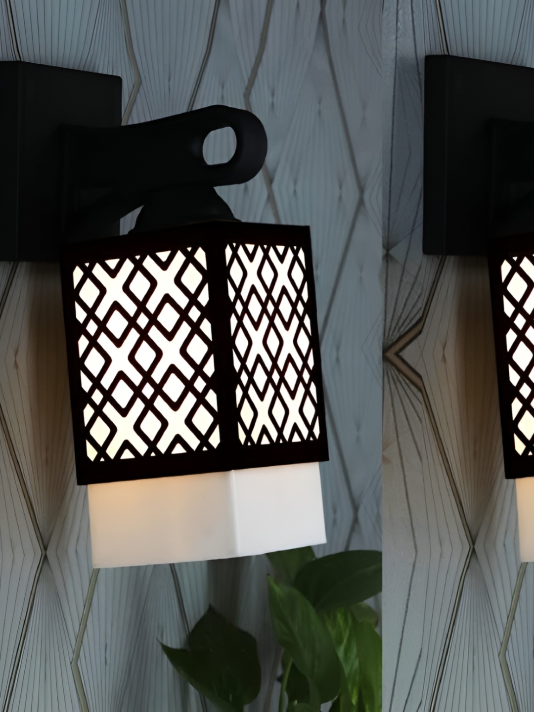 

Gojeeva Black and White 2 Pieces Textured Wooden Square Shaped Wall Lamps