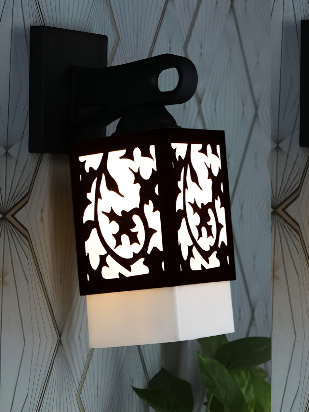 

Gojeeva Black & White 2 Pieces Textured Wooden Square Shaped Wall Lamps