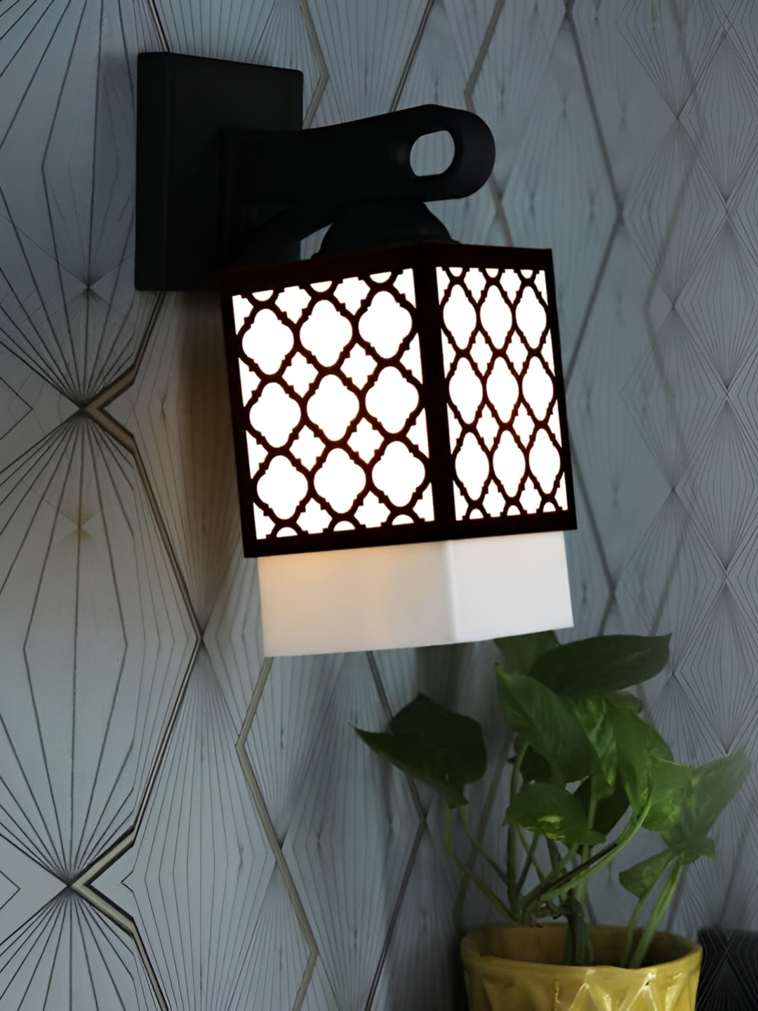 

Gojeeva Black and White Textured Wooden Square Shaped Wall Lamp