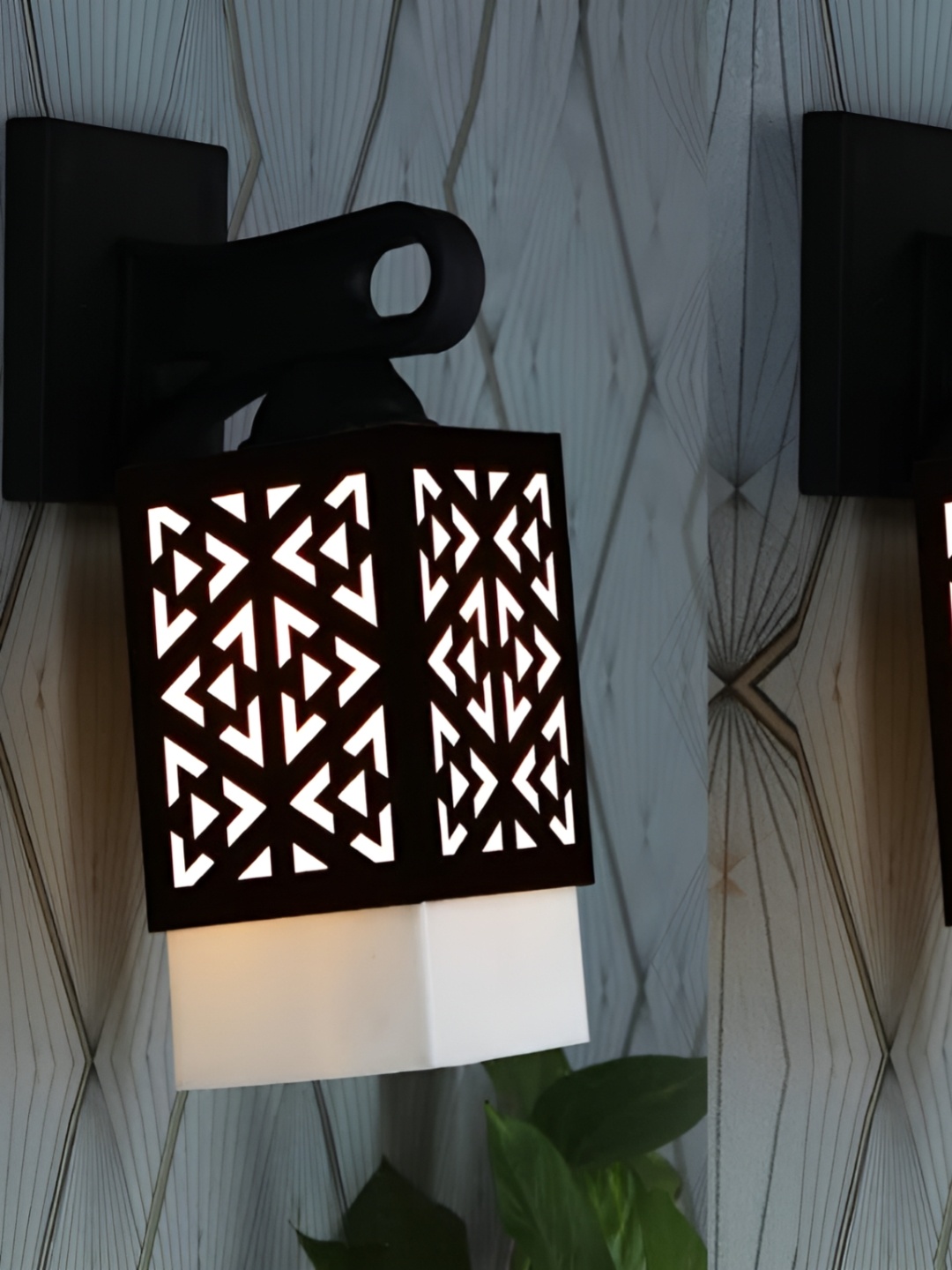 

Gojeeva Black & White 2 Pieces Textured Wooden Square Shaped Wall Lamps