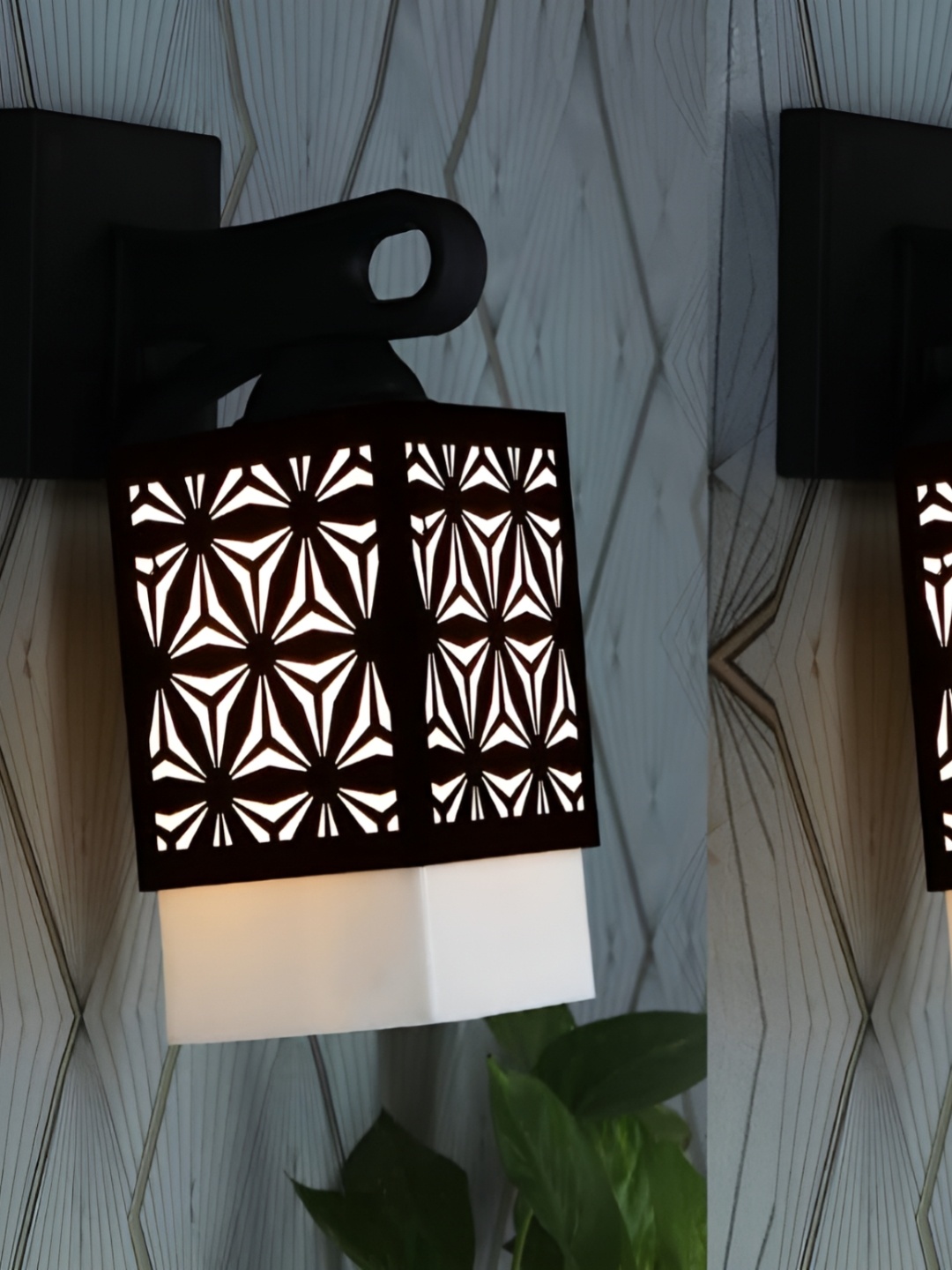 

Gojeeva Black & White 2 Pieces Textured Square Shaped Wooden Wall Lamps