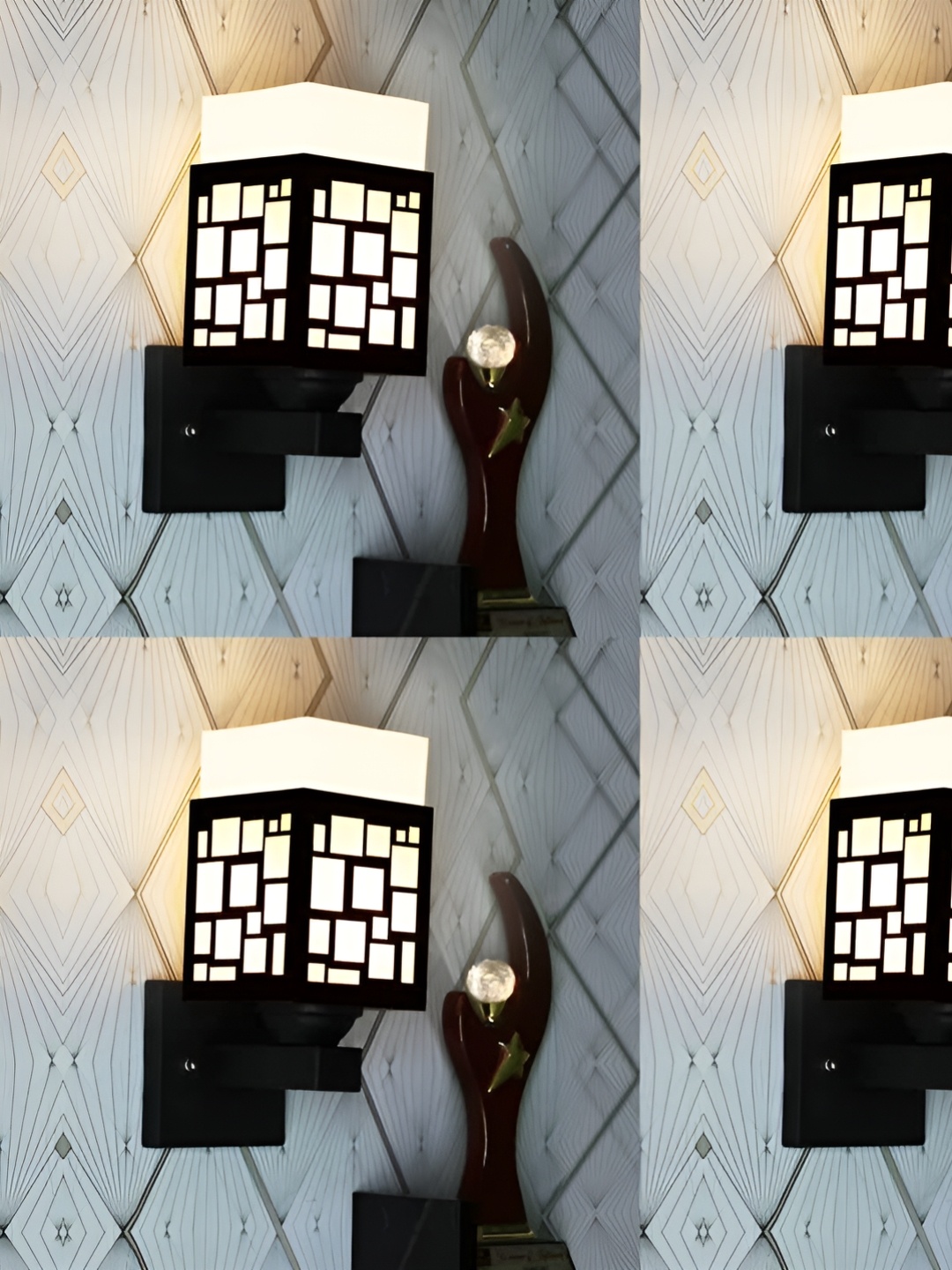 

Gojeeva Black 4 Pieces Textured Wooden Rectangle Shaped Wall Lamps