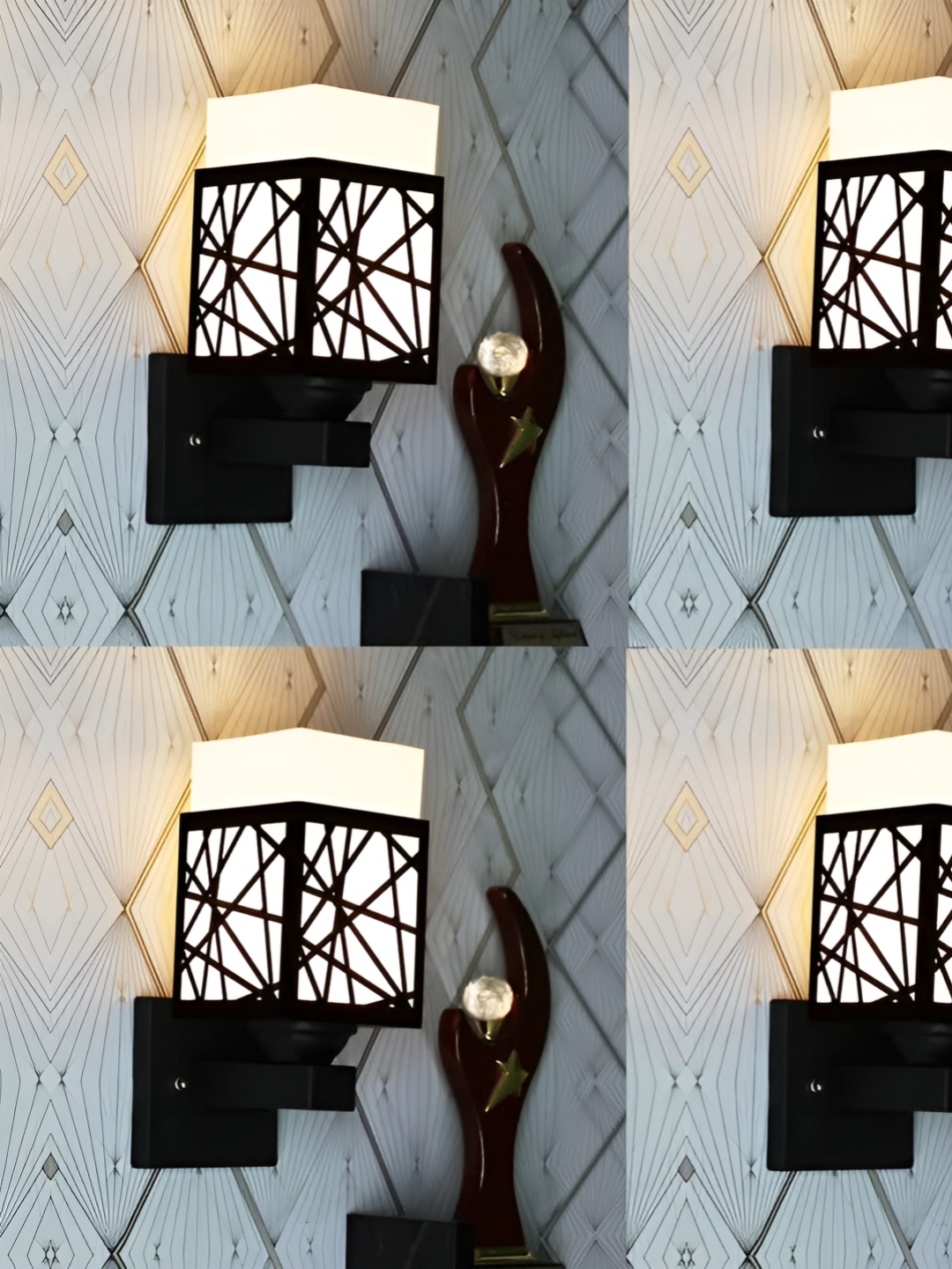 

Gojeeva Black & White 4 Pieces Textured Wooden Rectangle Shaped Wall Lamps