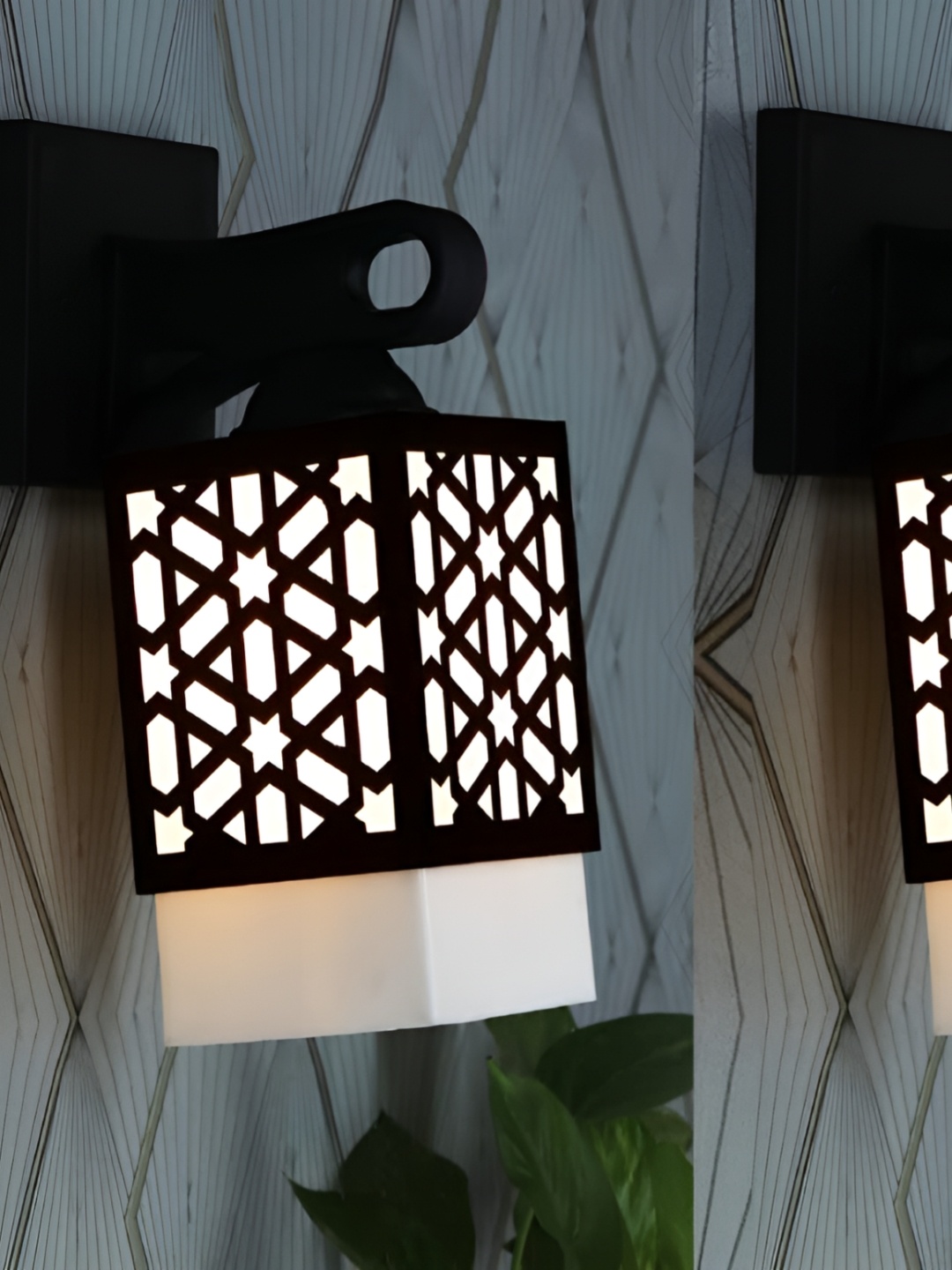 

Gojeeva Black and White 2 Pieces Textured Wooden Square Shaped Wall Lamps