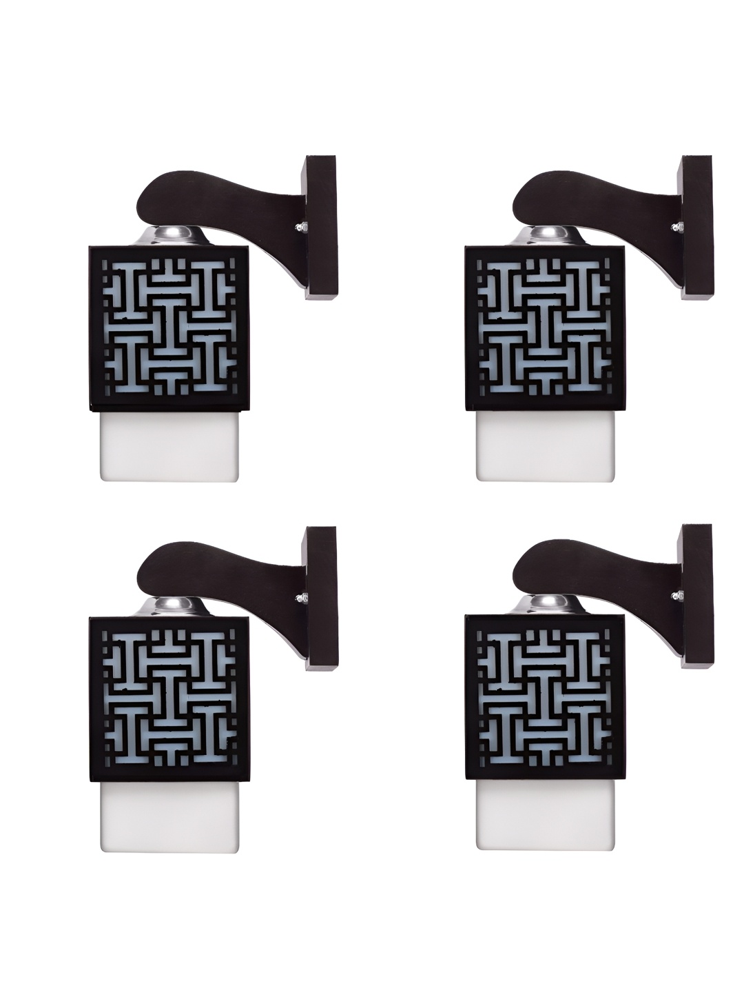 

Gojeeva Black & White 4 Pieces Textured Square Shaped Wooden Wall Lamps