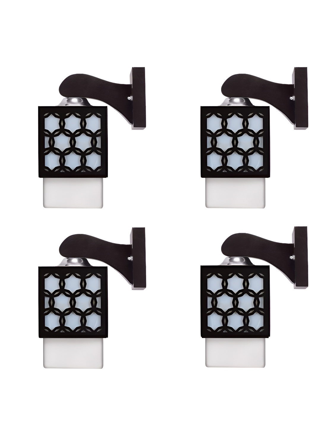 

Gojeeva Black & White 4 Pieces Textured Wooden Square Shaped Wall Lamps