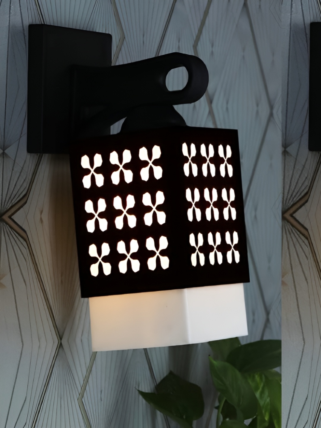 

Gojeeva Black and White 2 Pieces Textured Wooden Square Shaped Wall Lamps