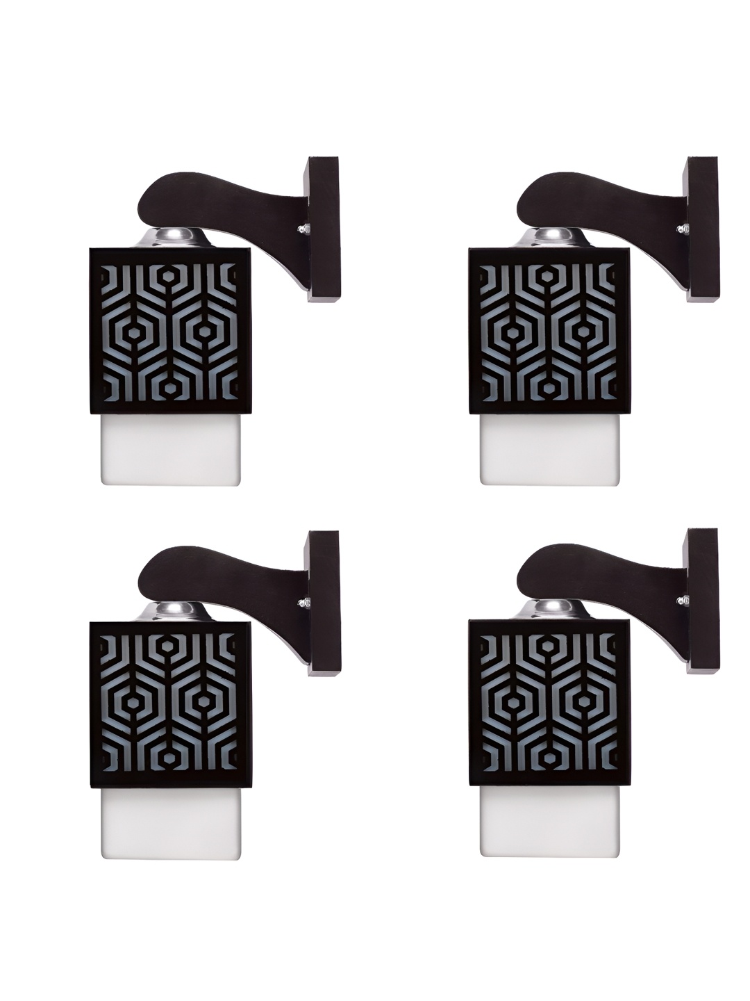 

Gojeeva Black & White 4 Pieces Textured Square Shaped Wooden Wall Lamps