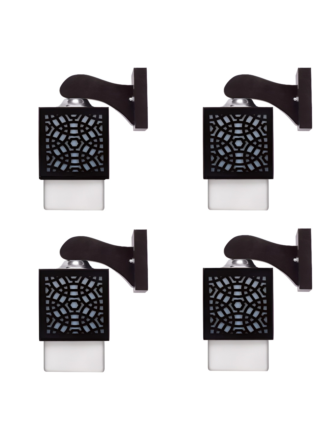 

Gojeeva Black and White 4 Pieces Textured Wooden Square Shaped Wall Lamps